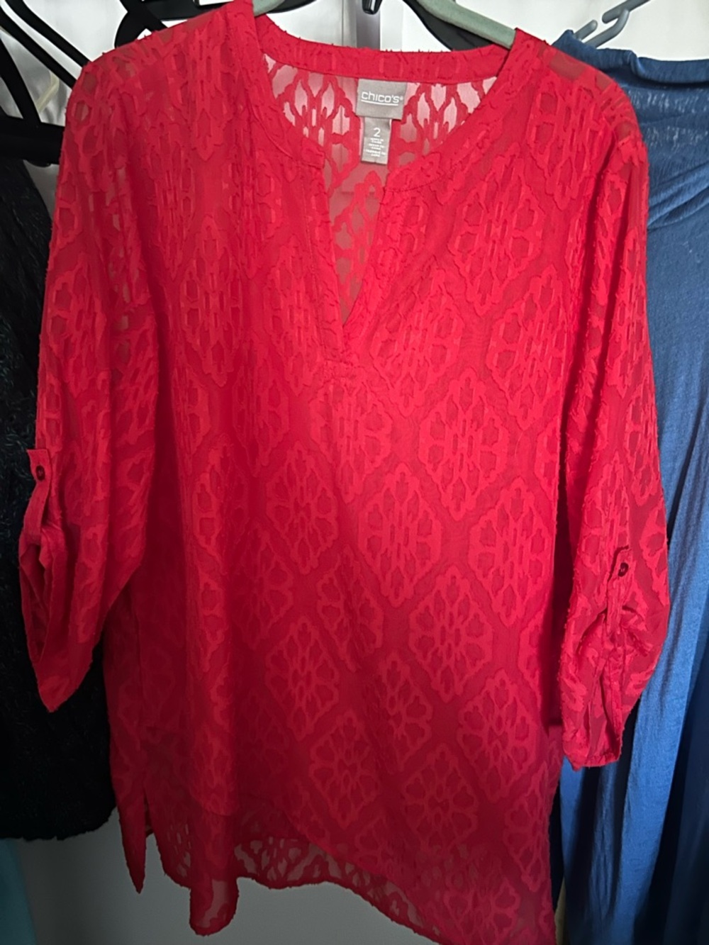 Chico's Bright Red Lace Tunic Top